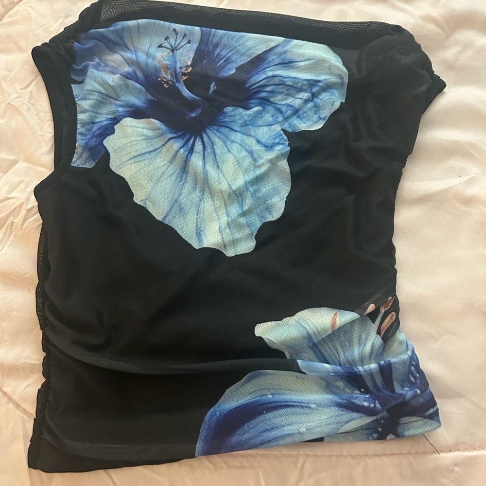 Floral Blue and Black Women's Top
